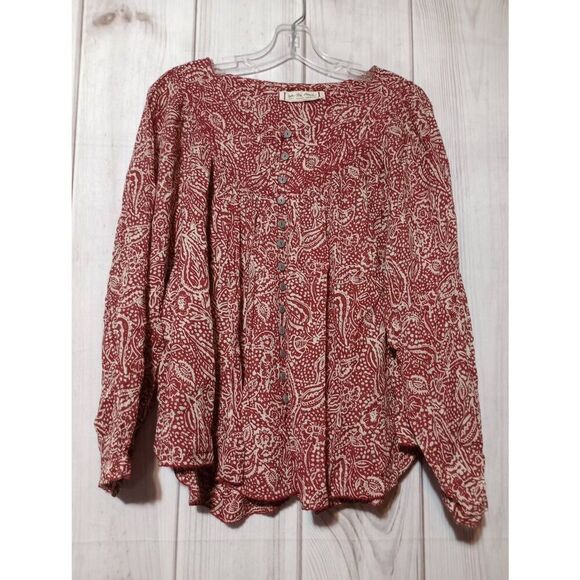 We The Free Shirt Ladies Small‎ Oversized Maroon Long Sleeve Boho - Picture 1 of 7